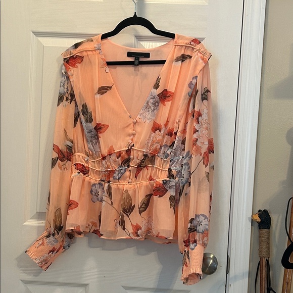 White House Black Market Tops - White House Black Market Peach Floral Blouse